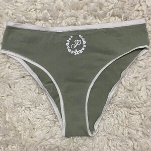Victoria secret pink size medium feminine soft cheeky panty olive green. NWOT